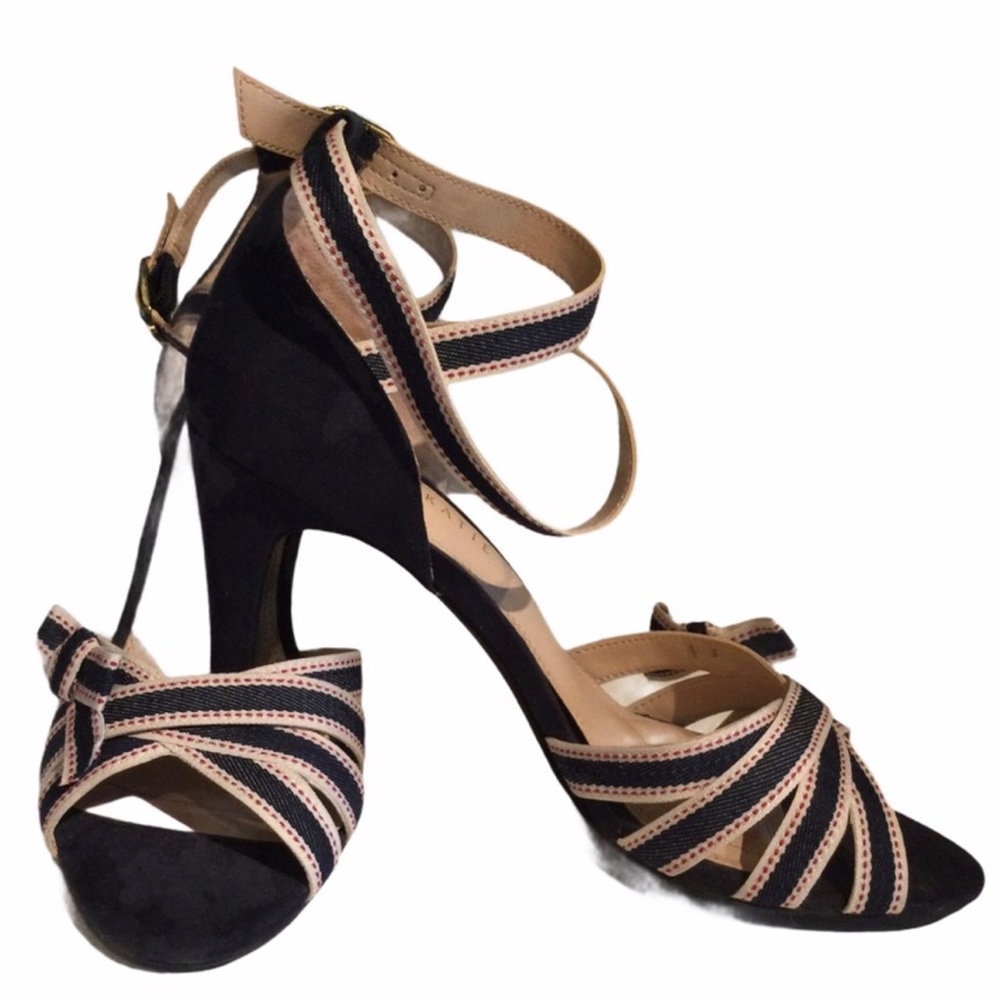 Kelly & Katie galirassi nautical blue denim red stitching shoes heel s…
